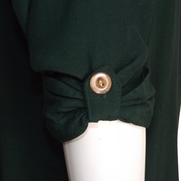 FAITHFULL THE BRAND Blouse, 4, Dark Green, Button up, 3/4 Tab sleeves, Pockets - Picture 10 of 14